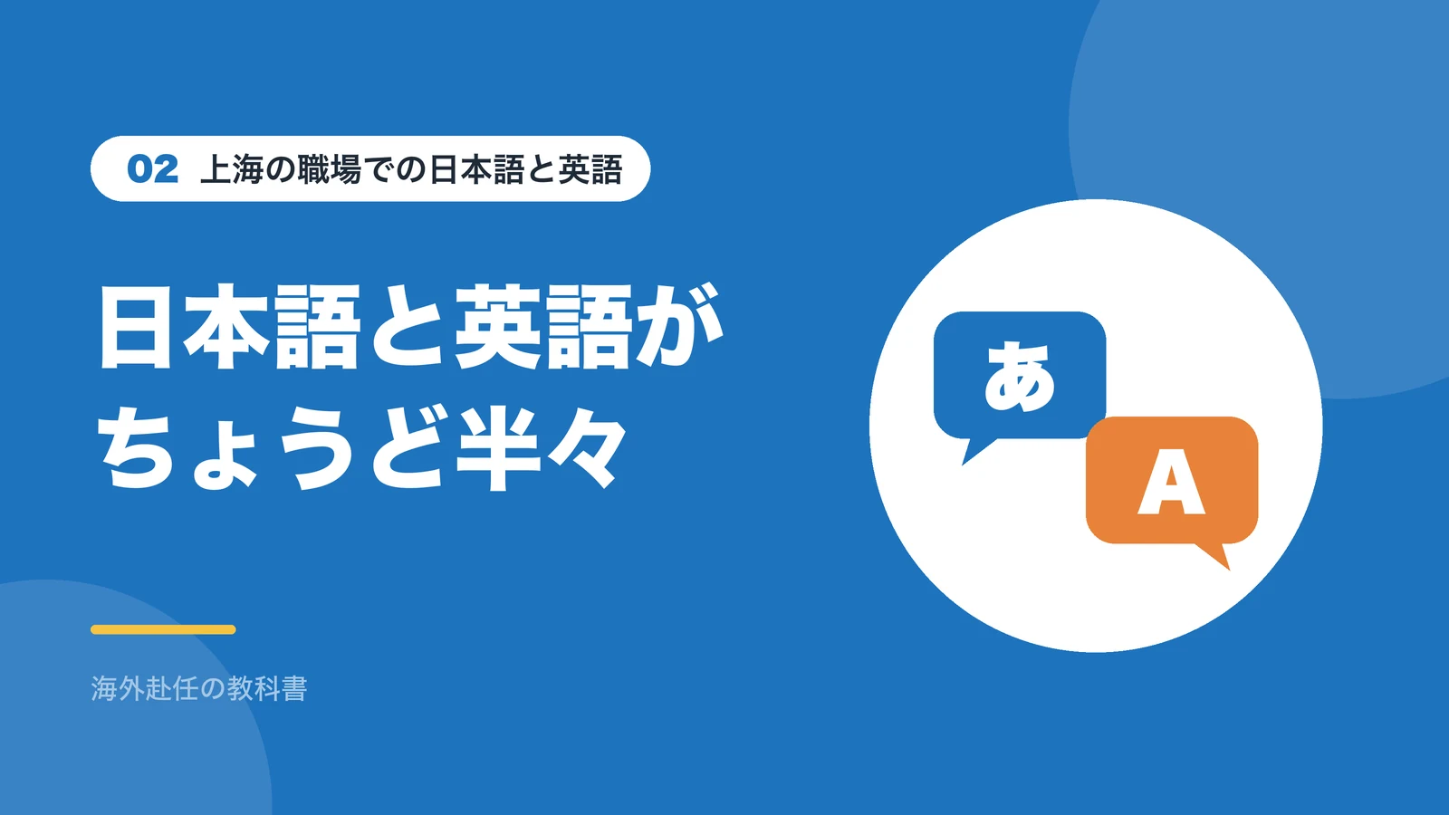 上海の職場での日本語と英語：日本語と英語がちょうど半々