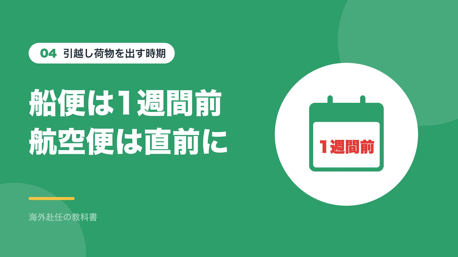 引越し荷物を出す時期：船便は1週間前航空便は直前に